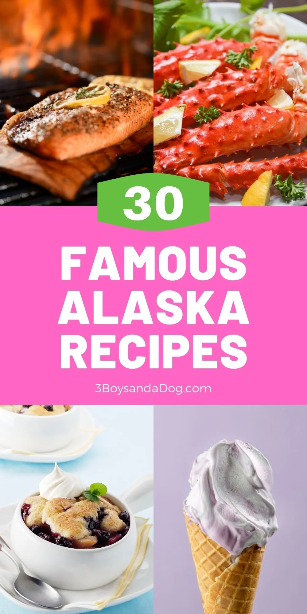 Alaska famous foods pin with different images of food 