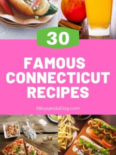 feature pin with four images of famous Connecticut recipes