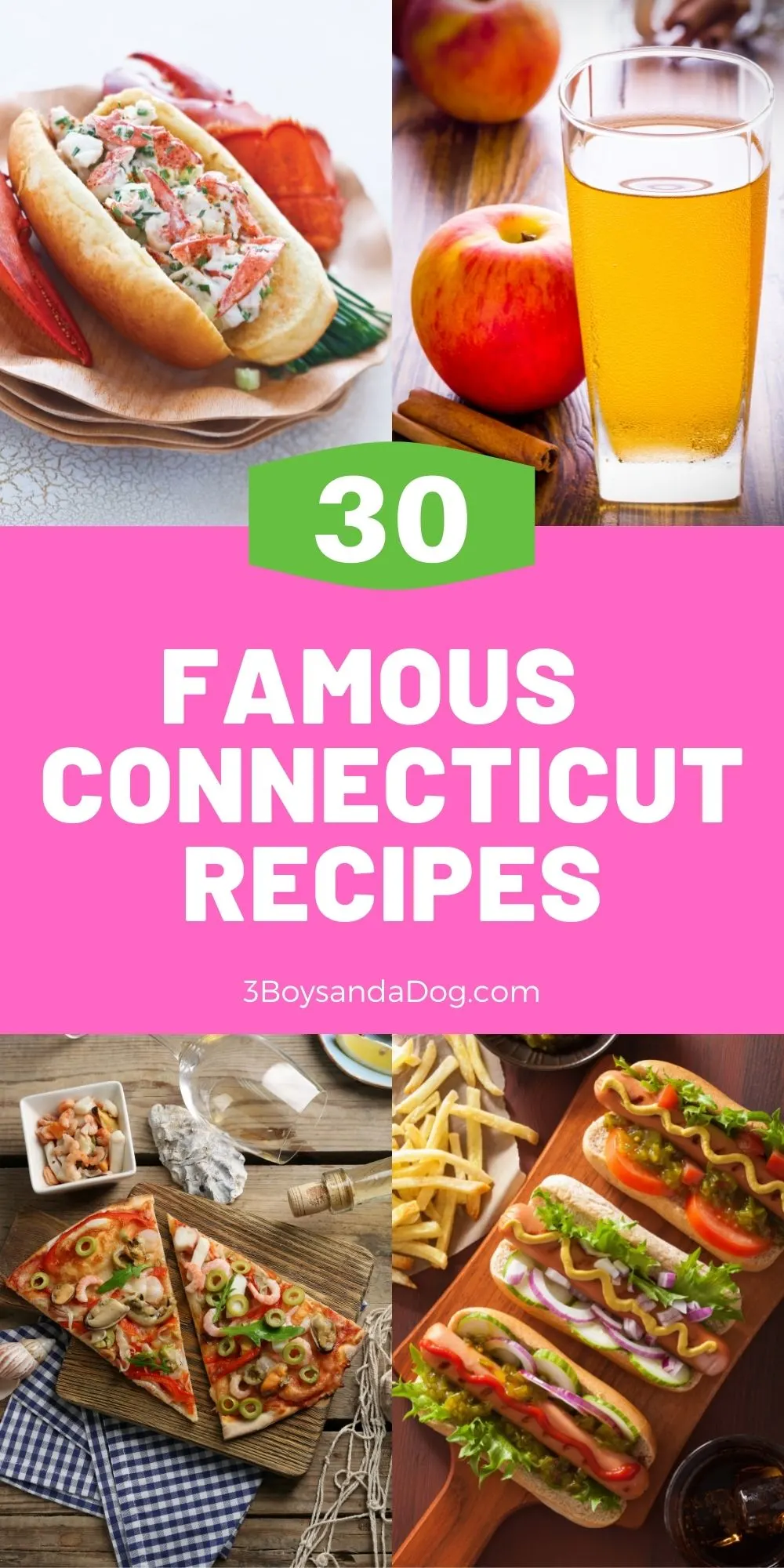 feature pin with four images of famous Connecticut recipes