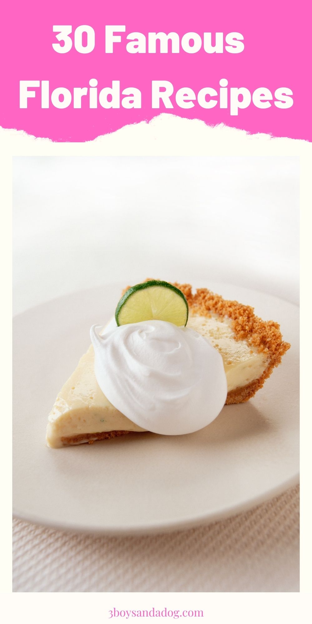 pin with image of a slice of key lime pie on a white plate