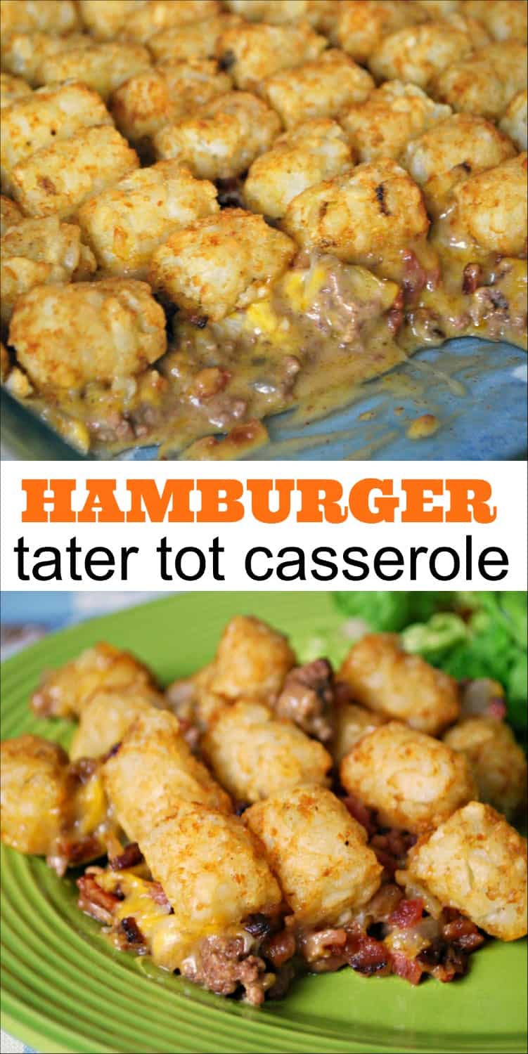 Ground beef tater tot casserole with crispy tots on top