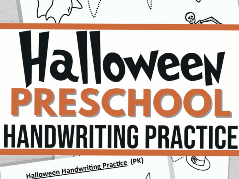 A whimsical Halloween-themed worksheet for preschool handwriting practice, featuring playful ghosts, pumpkins, and hats with dotted lines to trace. Perfect for little hands eager to dive into Halloween fun!.