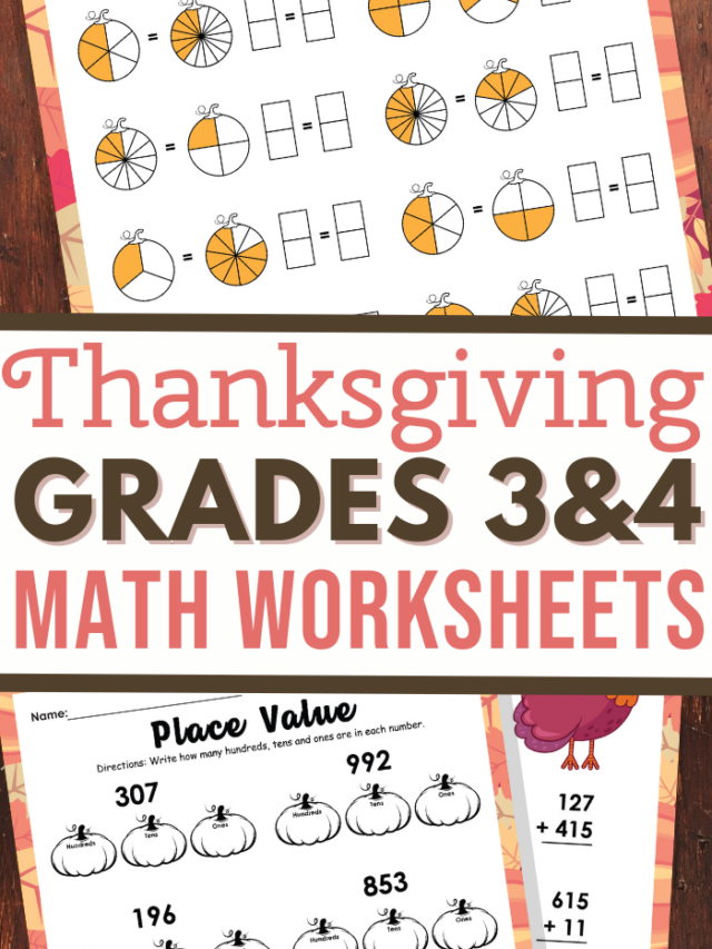 Thanksgiving Math Printables for Grades 3 and 4 Story