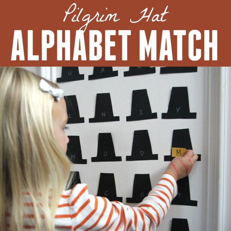Pilgrim hat alphabet match activity for kids
