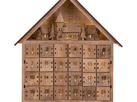 Image for Glitzhome 15-Inch Wooden Farmhouse Lighted Winter Scene Countdown Decor with Drawers