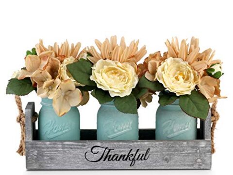 Image for GBtroo Mason Jar Table Centerpieces for Dining Room - Coffee Table Decor Centerpiece with 3 Mason Jars and Flowers 