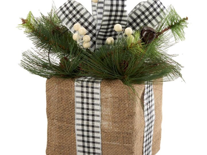 Image for Cream Plaid Burlap Berry Bell Gift Box