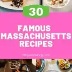The feature pin with four famous Massachusetts foods