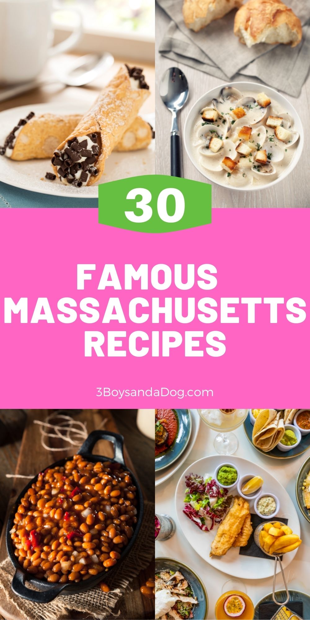 The feature pin with four famous Massachusetts foods