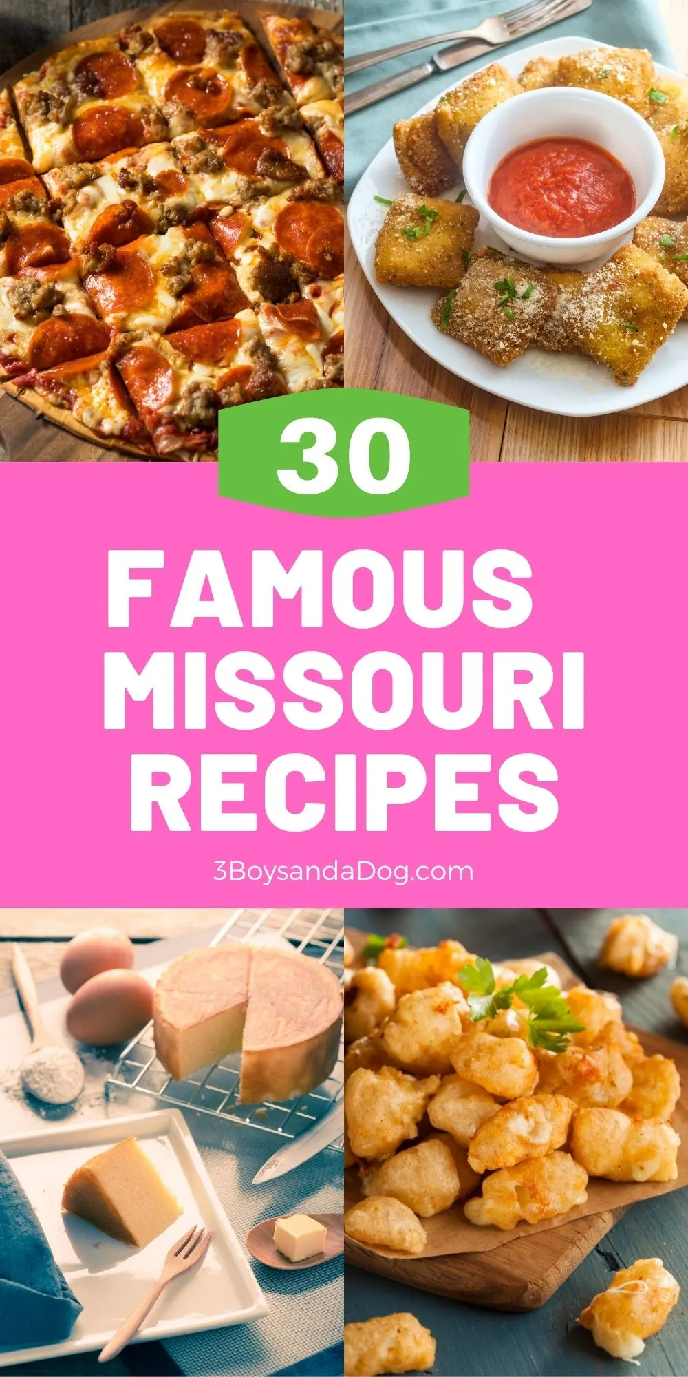 The feature pin with four famous Missouri foods