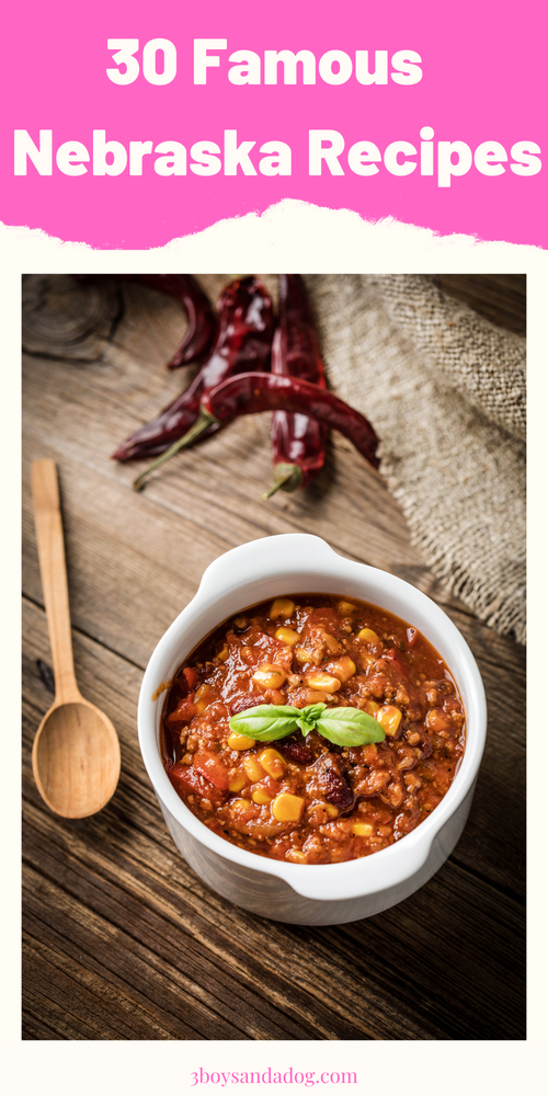 extra pin with an image of chili for famous Nebraska recipes