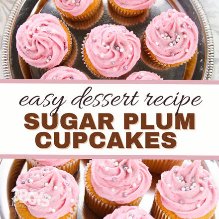 feature image that reads easy dessert recipe sugar plum cupcakes