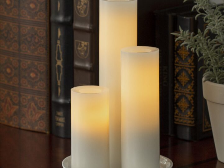 Image for Expressions Flameless LED Slim Pillar Candle Trio, Cream