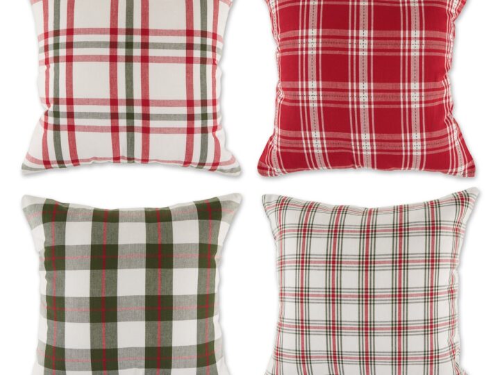 Image for Asst Farmhouse Christmas Plaid Set of 4 Pillow Covers18" x 18" / Light-colored Plaid
