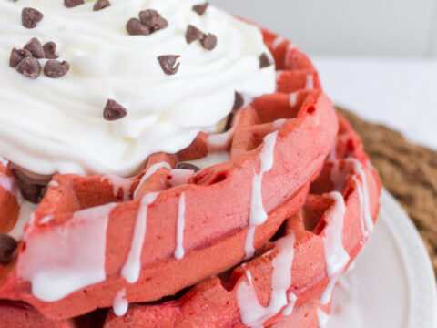 Image for Red Velvet Belgian Waffles with Cream Cheese Glaze