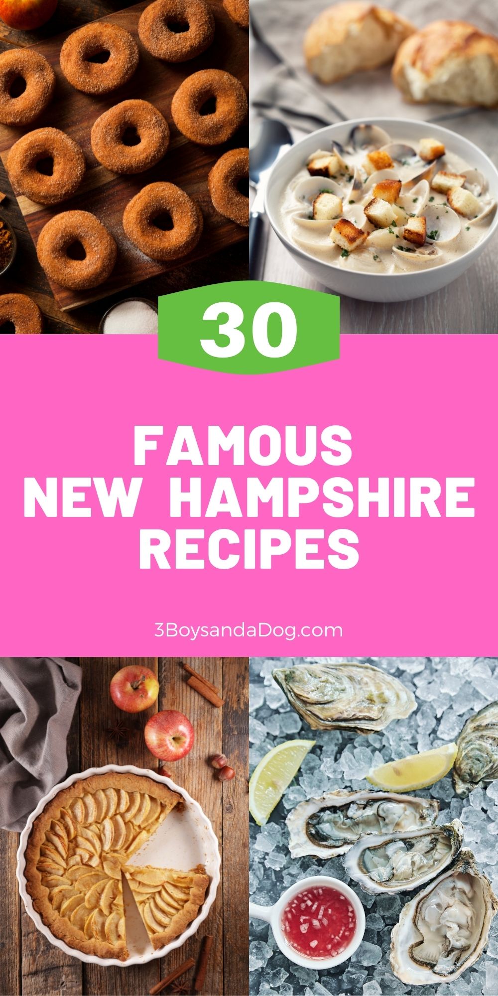 feature pin for famous New Hampshire recipes with four images of foods