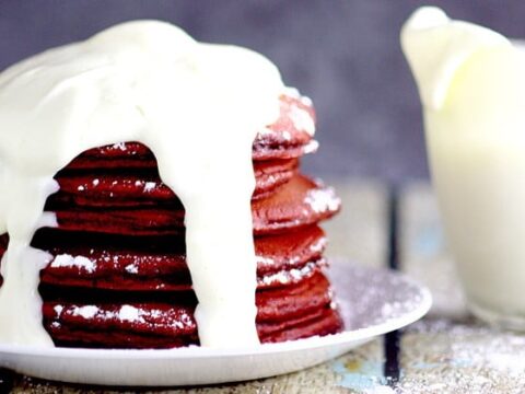 Image for Red Velvet Pancakes with Cream Cheese Glaze