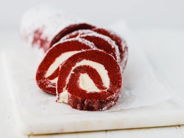 Image for Red velvet cake roll with cream cheese filling