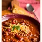 extra pin of famous Oklahoma recipes with an image of chili in a bowl