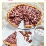extra pin for famous Texas recipes with an image of pecan pie