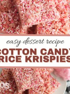 feature image that reads cotton candy rice krispies easy dessert recipe
