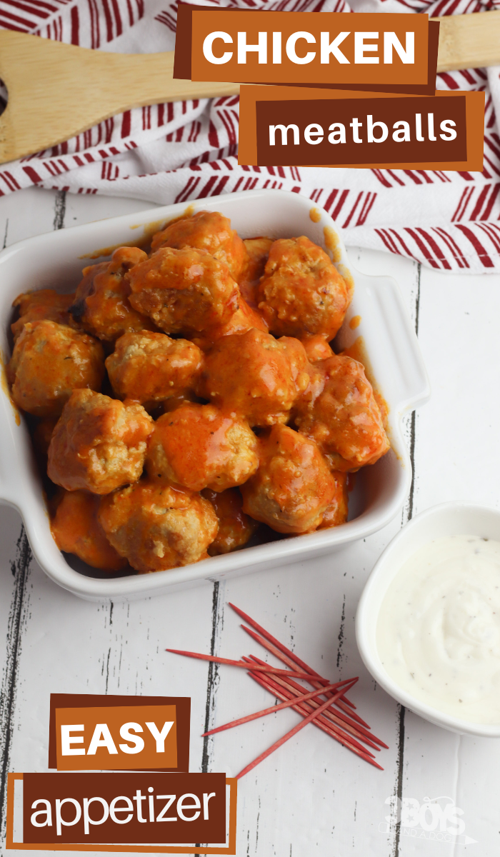 pin image with bowl of meatballs and dipping sauce that says chicken meatballs easy appetizer 