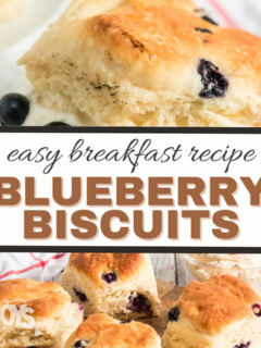 feature image that reads easy breakfast recipe blueberry recipe with pictures of the baked blueberry rolls