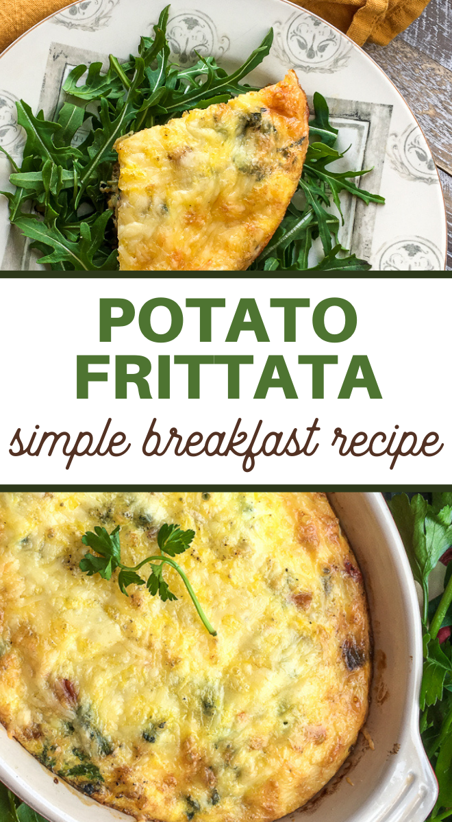 pin image that reads potato frittata simple breakfast recipe with potato frittata above and below the words