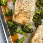 sheet pan with pork chops and broccoli
