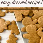 pin image that reads gingerbread cookies easy dessert recipe with cookies on a white platter