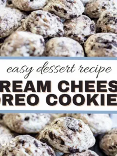 feature image that reads cream cheese oreo cookies easy dessert recipe with cookies above and below the words