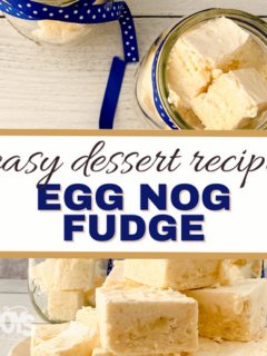 feature image that reads easy dessert recipe egg nog fudge