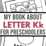 pin image that reads my book about letter k for preschoolers