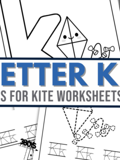 feature image that reads letter K is for kite worksheets