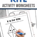 pin image that reads letter k is for kite activity worksheets