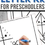 pin image that reads printable worksheets letter K for preschoolers