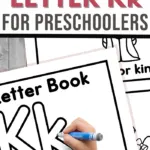 pin image that reads my book about letter k for preschoolers