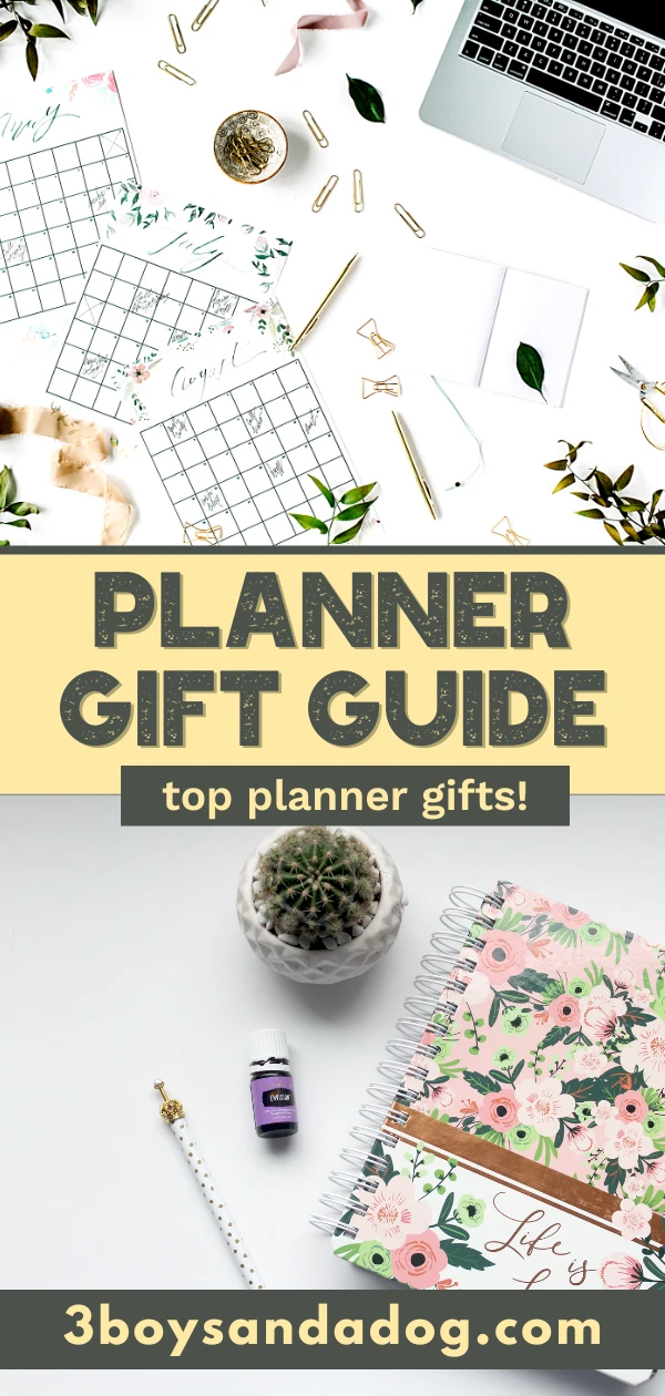 pin image that reads planner gift guide top planner gifts with pictures of planners 