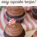 pin image that reads peppermint mocha easy cupcake recipe!