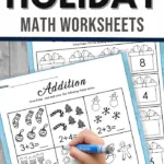 pin image that reads grade 1 and 2 holiday math worksheets