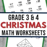 pin image that reads grade 3 and 4 christmas math worksheets