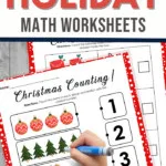 pin image that reads preschool holiday math worksheets