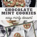 pin image that reads chocolate mint cookies easy minty dessert