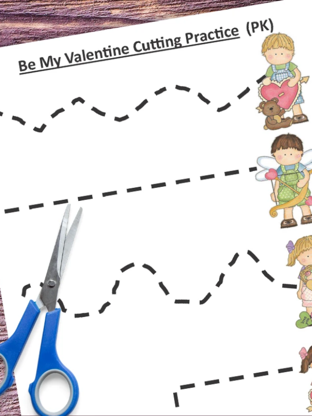 Valentine Preschool Cutting Practice Printable Worksheets