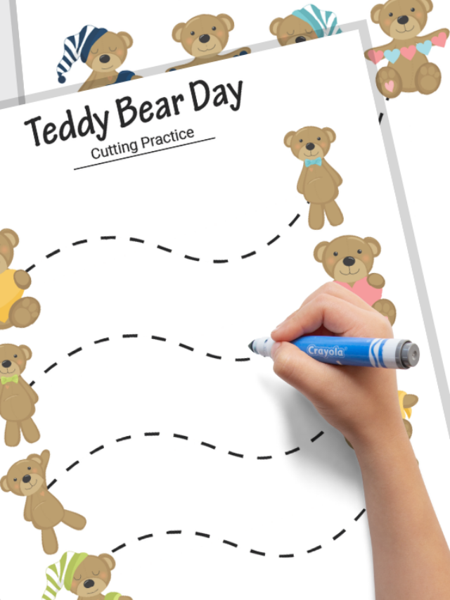 Adorable Teddy Bear Cutting Practice Sheets