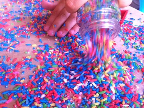 Image for Rainbow Color Rice and Contact Paper a Preschool Activity