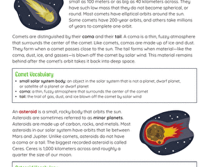 Image for Comets and Asteroids | Worksheet | Education.com