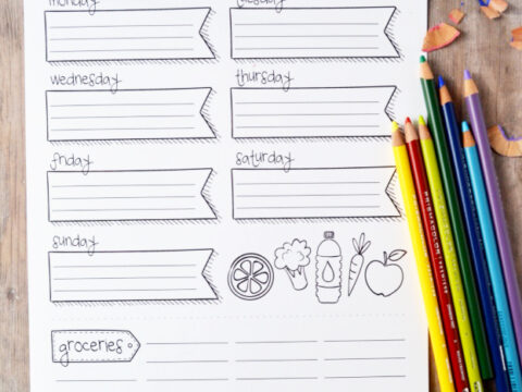 Image for Free Printable Coloring Weekly Menu Planner