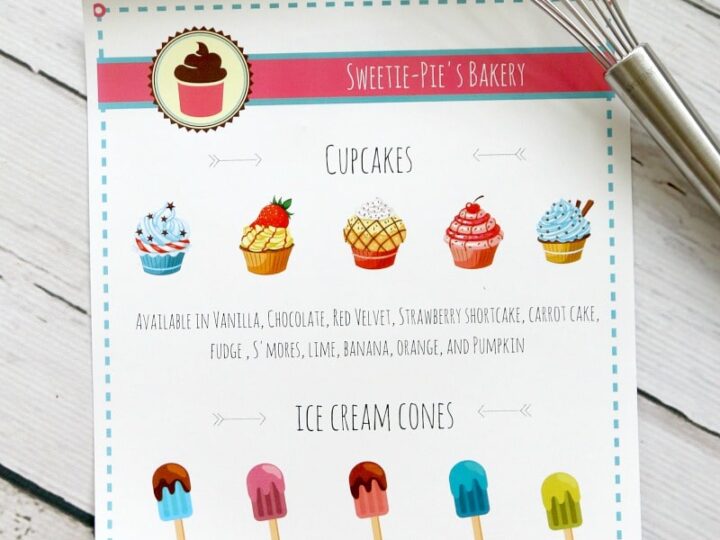 Image for Bakery and Ice Cream Shoppe pretend play menu (Printable)