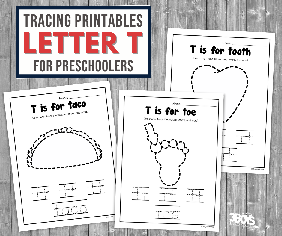 Letter T Tracing Worksheet - 3 Boys and a Dog